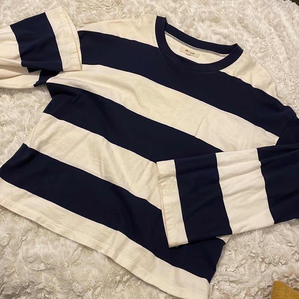 Madewell white and blue long sleeve